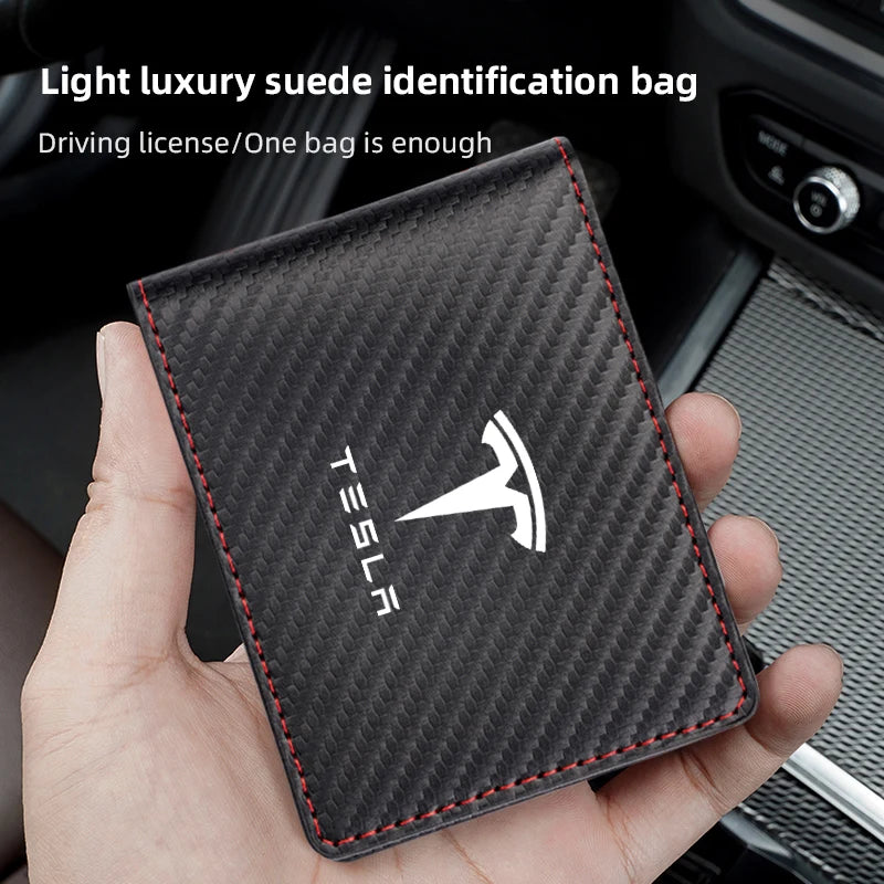 Driver License Holder Pu Leather on Cover Car Driving Documents Business Id Pass Certificate Folder Wallet for Tesla sticker