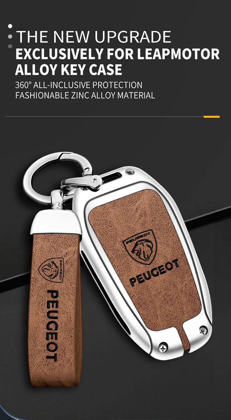 Leather Zine Alloy Car Smart Key Case Shell Cover Protector Fob For Peugeot 308 408 508 2008 3008 4008 5008 Keychain Accessories