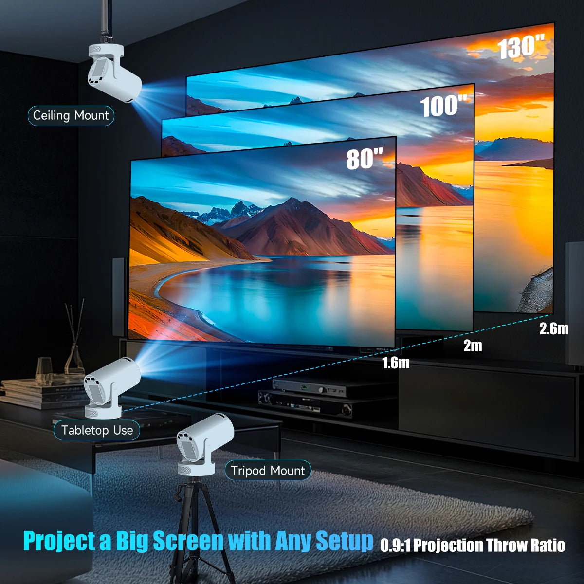 Magcubic HY300 Pro + Projecteur 8K 720P avec haut-parleur 5W Android 14 8000 Lumens WiFi 6 BT5.4 Projecteur de cinéma maison/extérieur