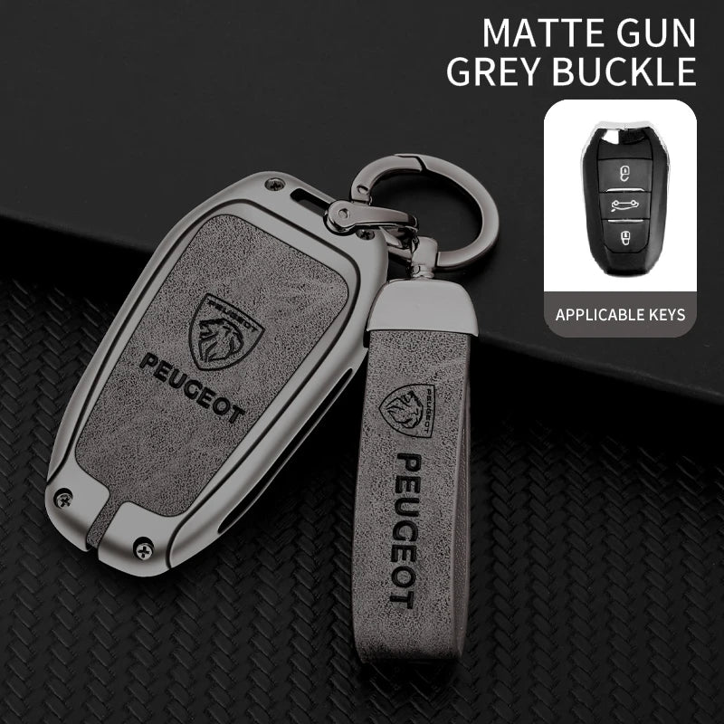 Leather Zine Alloy Car Smart Key Case Shell Cover Protector Fob For Peugeot 308 408 508 2008 3008 4008 5008 Keychain Accessories