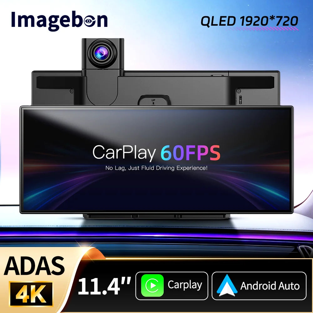 Imagebon H70 Plus 11.4" 4K QLED Car DVR Wireless CarPlay & Android Auto ADAS Dash Cam WiFi AUX GPS Navigation Loop Recording