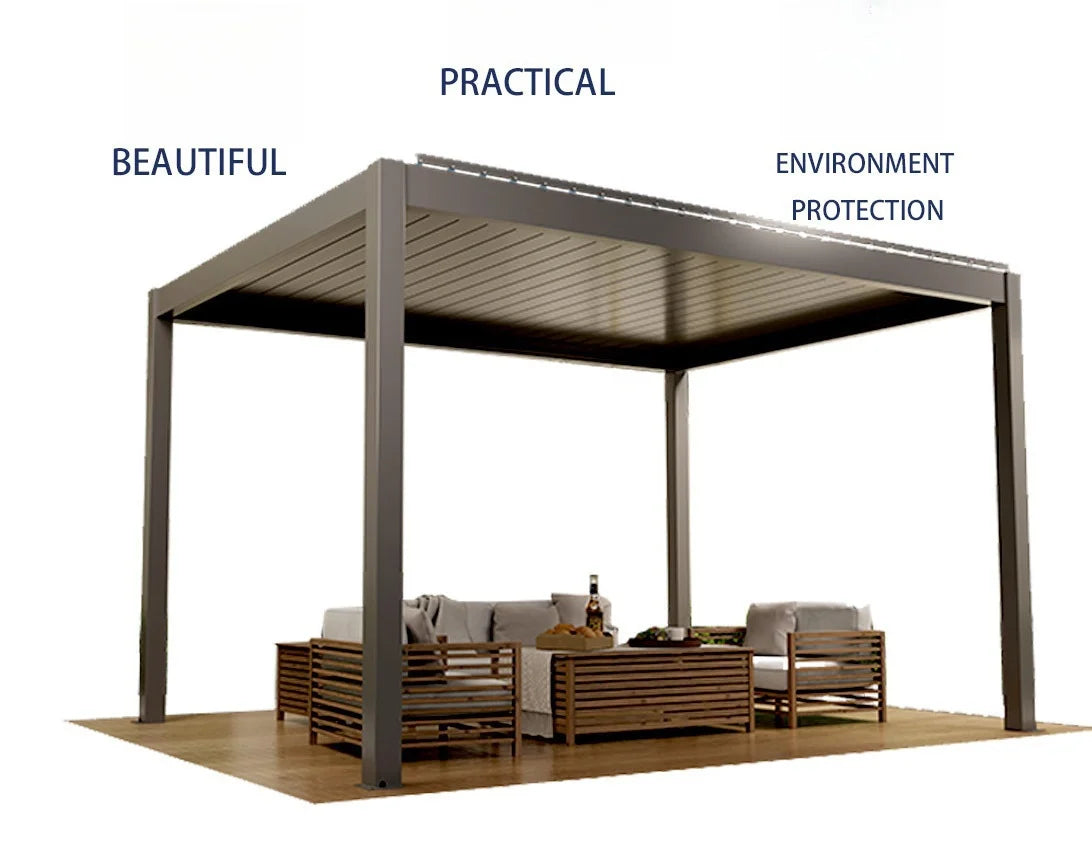 Modern Outdoor Waterproof Aluminum Louvered Sunroof Pergola Sun Shade Frame Electric Pergola Louvered Roof Aluminium Canopy