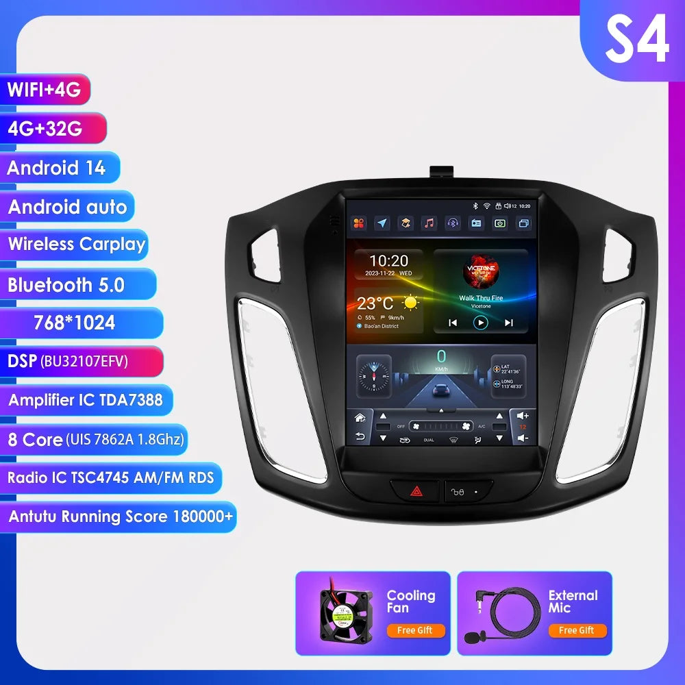 Hizpo 9.7" Car Radio for Ford Focus 3 Mk 3 2011 2012 - 2019 2 Din Android 14 Multimedia Video Player 2Din Carplay Auto Stereo