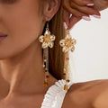Romantic Five-petal Flower Long Tassel Y-shaped Necklace for Women Bohemia Gold Color Flower Necklace Elegant Party Jewelry