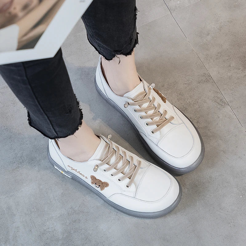 GKTINOO Women Sneakers Big Size 2026 Spring New Genuine Leather Loafers Women Casual Lace-up Women's Nurse Shoes