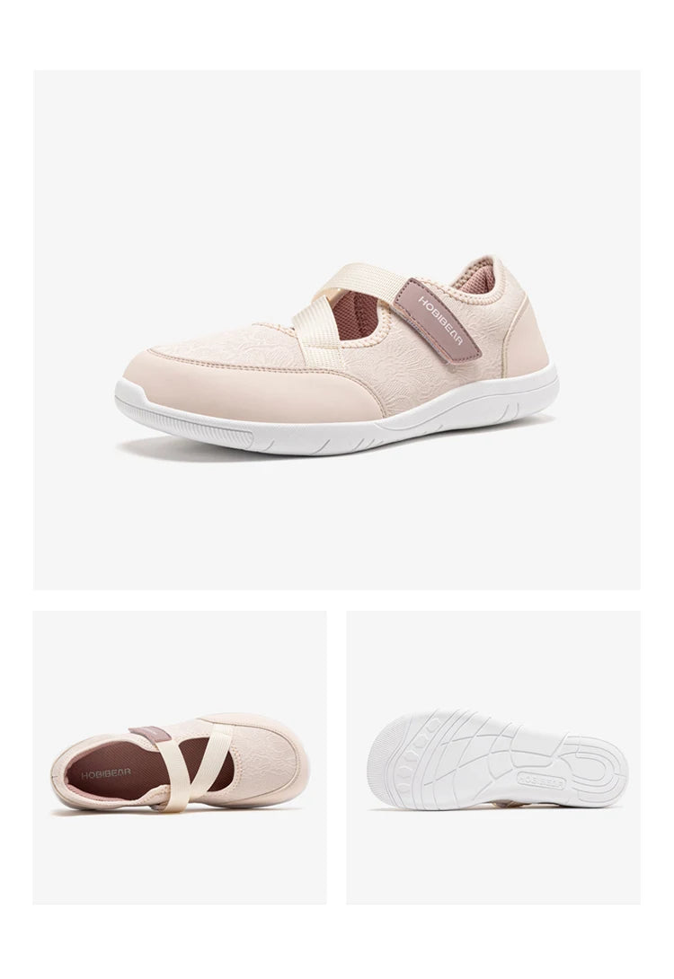 HOBIBEAR Wide Width Mary Jane Flats Women Barefoot Ballet Shoes Adjustable Hook Loop Lightweight Zero Drop Shoes