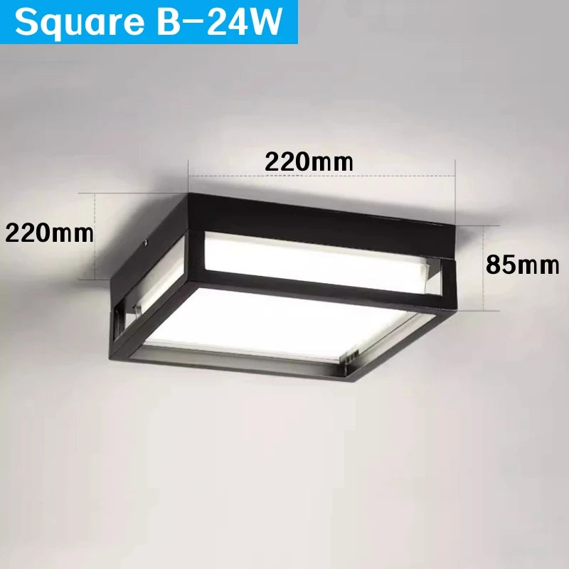 Square Outdoor LED Ceiling Lamp Surface Mounted Waterproof Sconces Bathroom Porch Garden Exterior Wall Lighting Fixture 110/220V