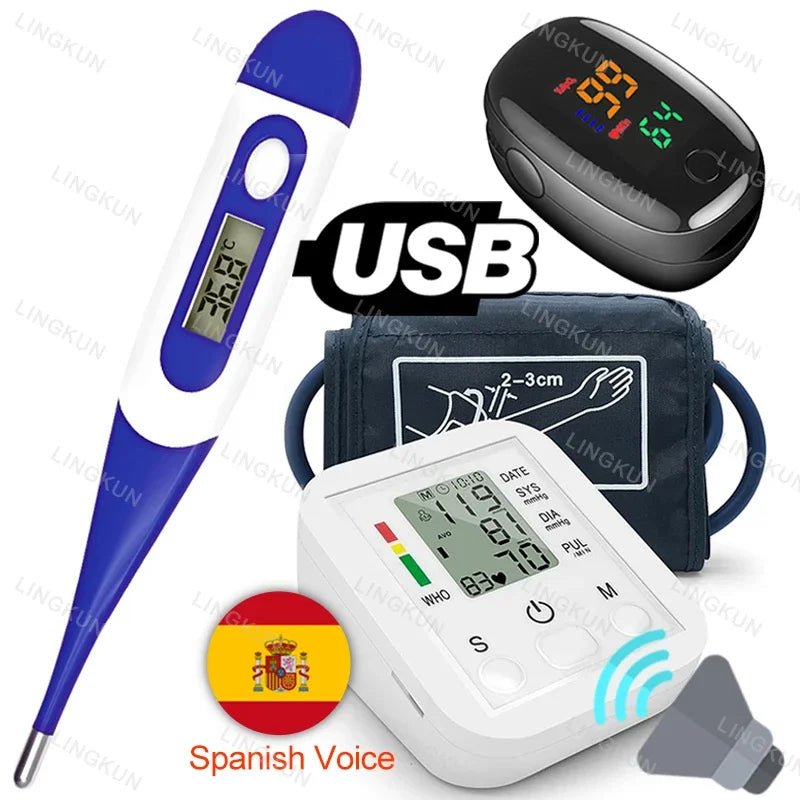 Spanish Voice Arm Automatic Blood Pressure Monitor BP Sphygmomanometer Pressure Meter Tonometer for Measuring Arterial Pressure
