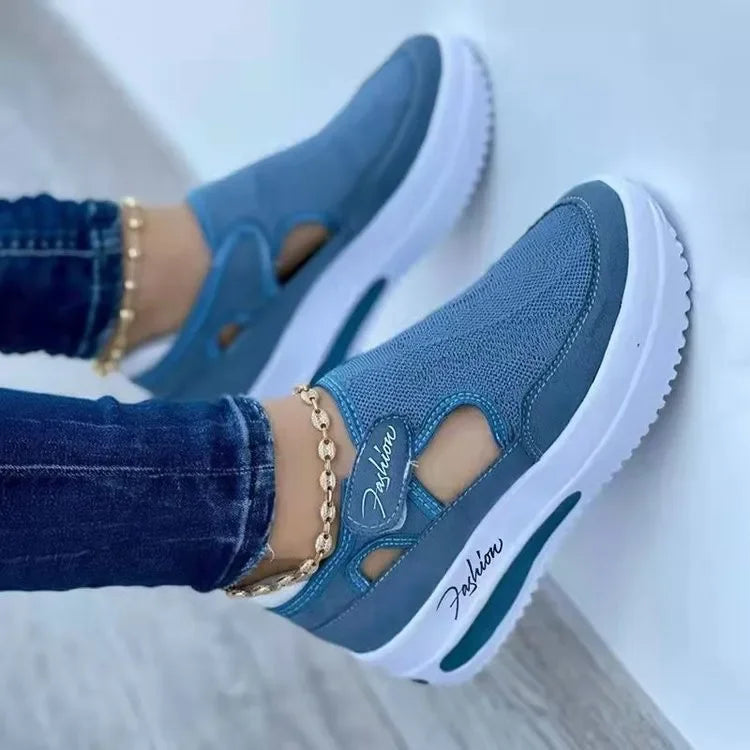 2025 Summer New Breathable Mesh Wedge Casual Sport Shoes Plus Size 43 Non Slip Woman Vulcanize Shoes Platform Women Sneakers