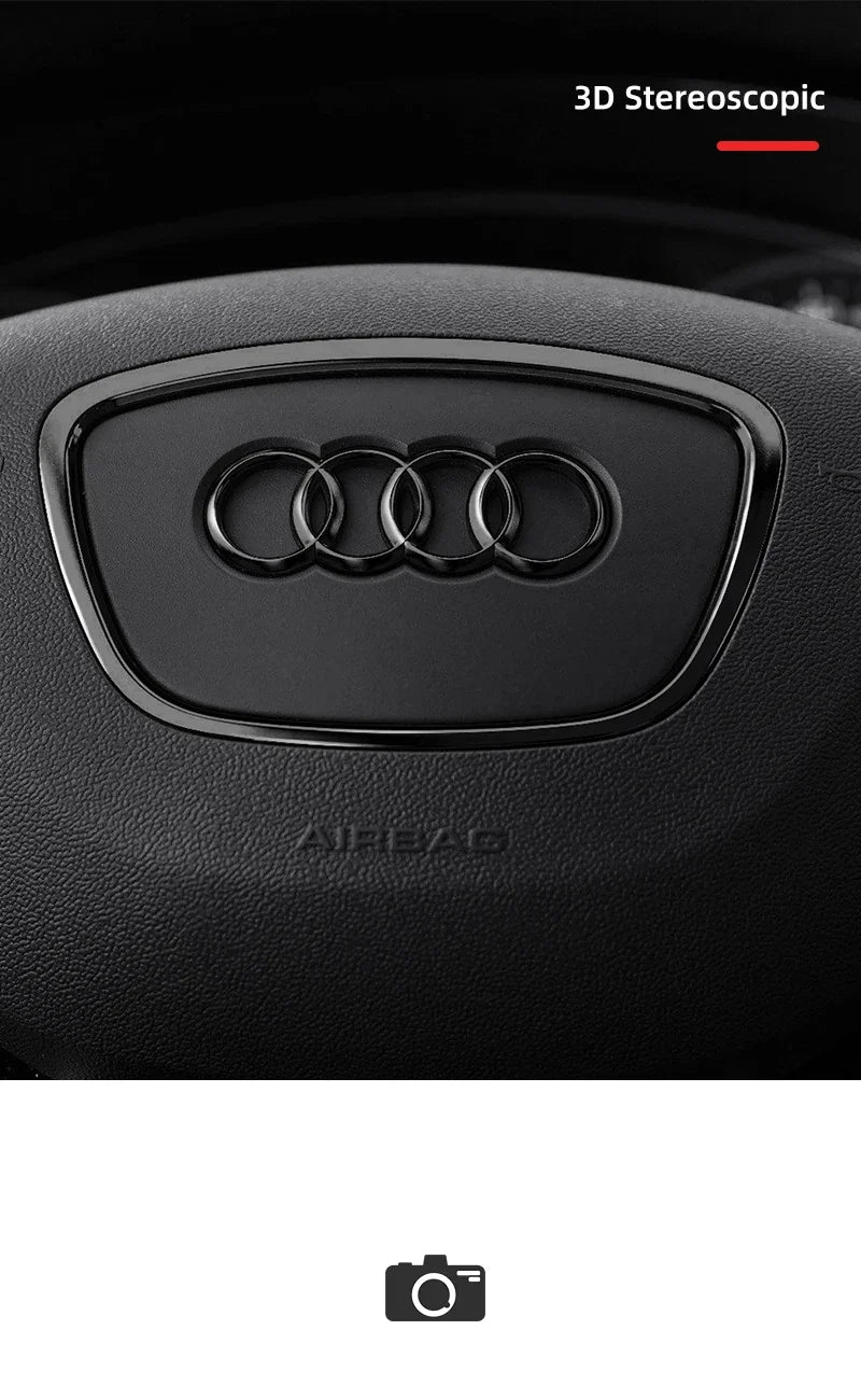 Car Steering Wheel Center Emblem Logo Sticker For AUDI Trim Frame Badge Decor Ring Cover Auto Accessories Q5 Q3 Q7 A3 A4 A6 S3