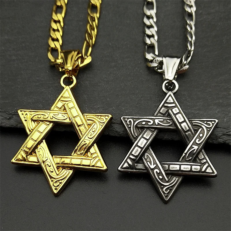 Stainless steel Star of David pendant, Jewish six-pointed symbol necklace, available in gold and silver, jewelry accessory