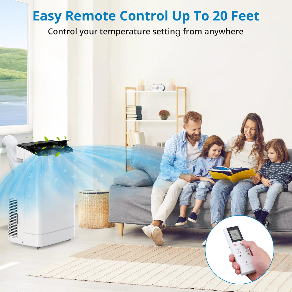 Climatiseur portable 14000 BTU, ventilateur déshumidificateur 3-en-1, télécommande et kit de fixation fenêtre, économe en énergie pour la maison