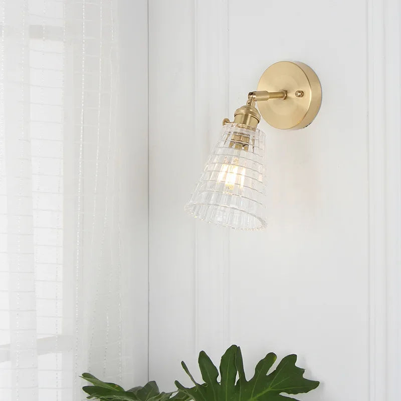 Nordic Japanese Brass Wall Lamp Bedroom Bedside Lamp Bathroom Cloakroom Background Wall Mirror Front Creative Glass Wall Lamp
