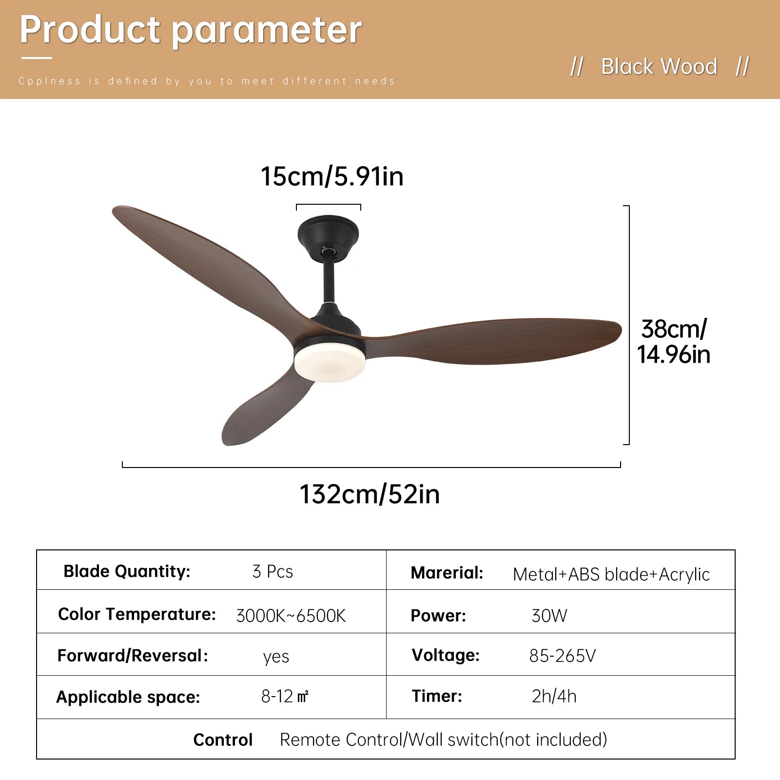 Ventilateur de plafond avec lumière, Ventilateur de plafond discret de 25 pouces/42 pouces/52 pouces avec télécommande, Pour intérieur et extérieur couvert