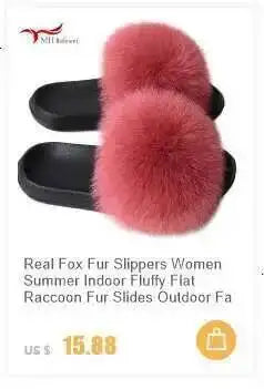 Real Raccoon Fur Slippers For Women 2023 Summer Fluffy Indoor House Fuzzy Flat Slides Outdoor Fashion Beach Sandals Flip Flops