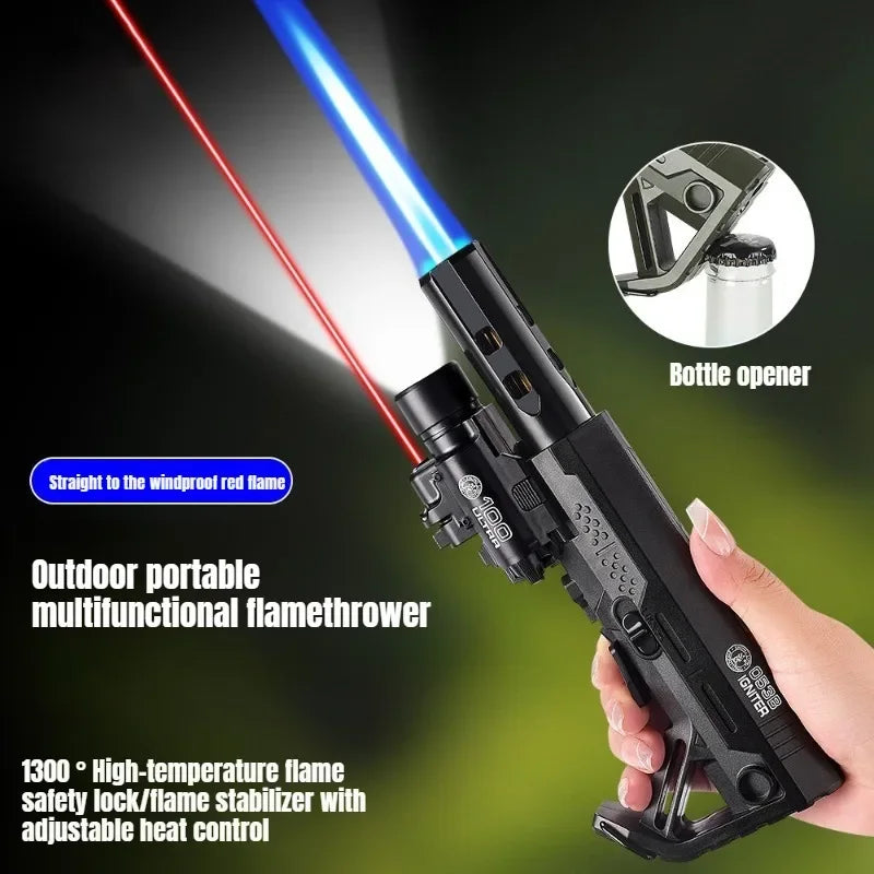 Outdoor Multifunctional High-temperature Spray Gun Lighter Windproof Inflatable Blue Flame Laser Bottle Opener Lighting Lighter