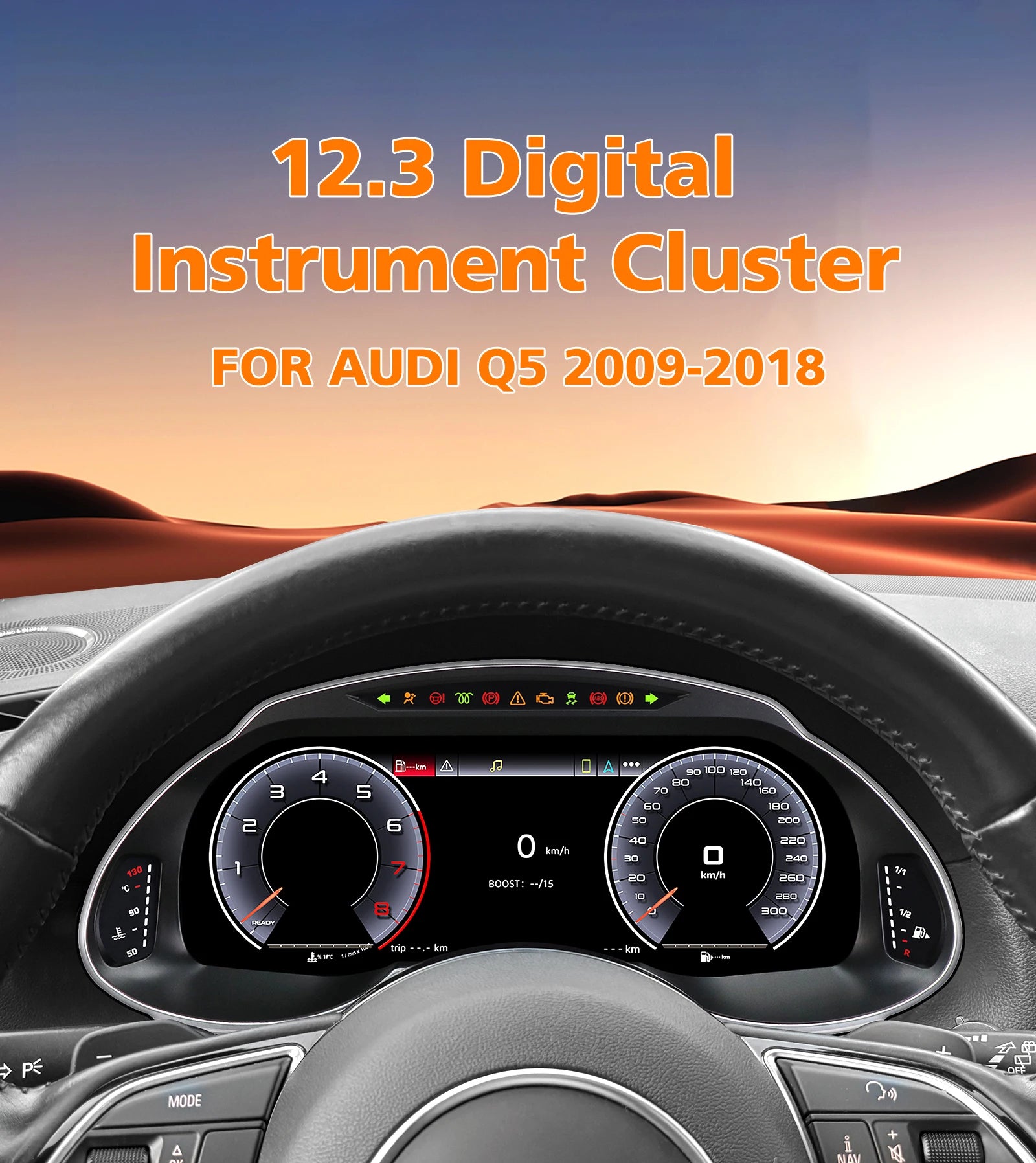 12.3 inch Digital Display Car Dashboard Cluster for Audi Q5 2009-2018 Android Auto Carplay Panel Speedometer Cockpit Gauges Dash