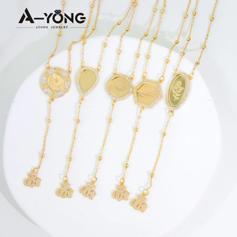 Italian Fashion Zirconia Necklace 21k Gold Plated Arabic Fashion Coins Pendant Chains Dubai Women Vintage Ayatul Kursi Jewelry