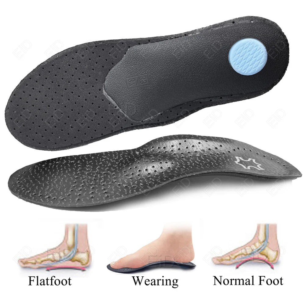 EiD New Arch Support 25mm Orthotic insole Black Leather orthotics Insoles for Flat Foot O/X Leg Corrected Shoe Sole insert pads