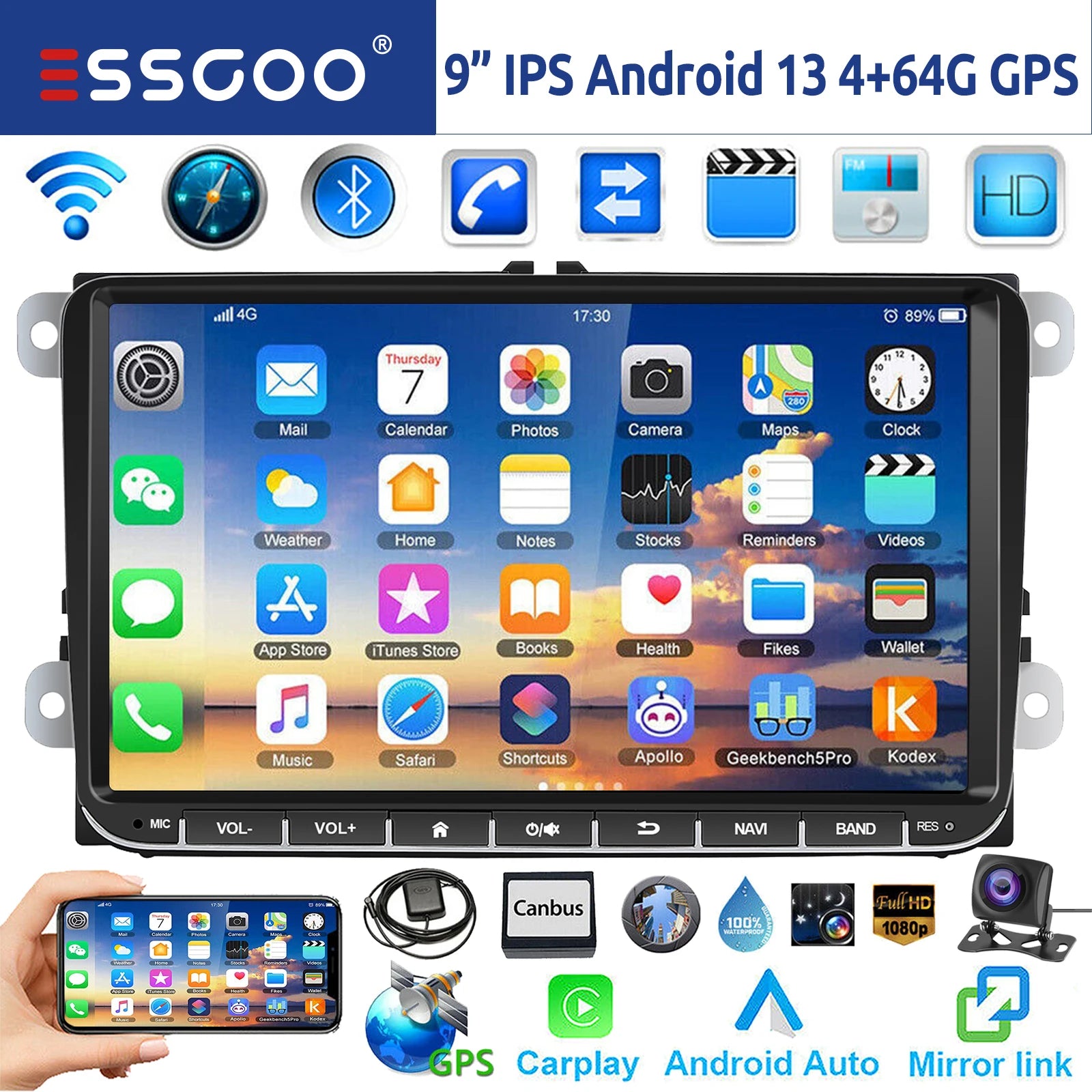 9" Android 14 Wireless Carplay Stereo
