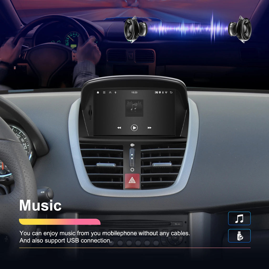 Podofo 7'' Carplay  Android 2din Carplay Car Radio For Peugeot 207 2008-2014 Bluetooth GPS Navigation FM RDS Radio Receiver