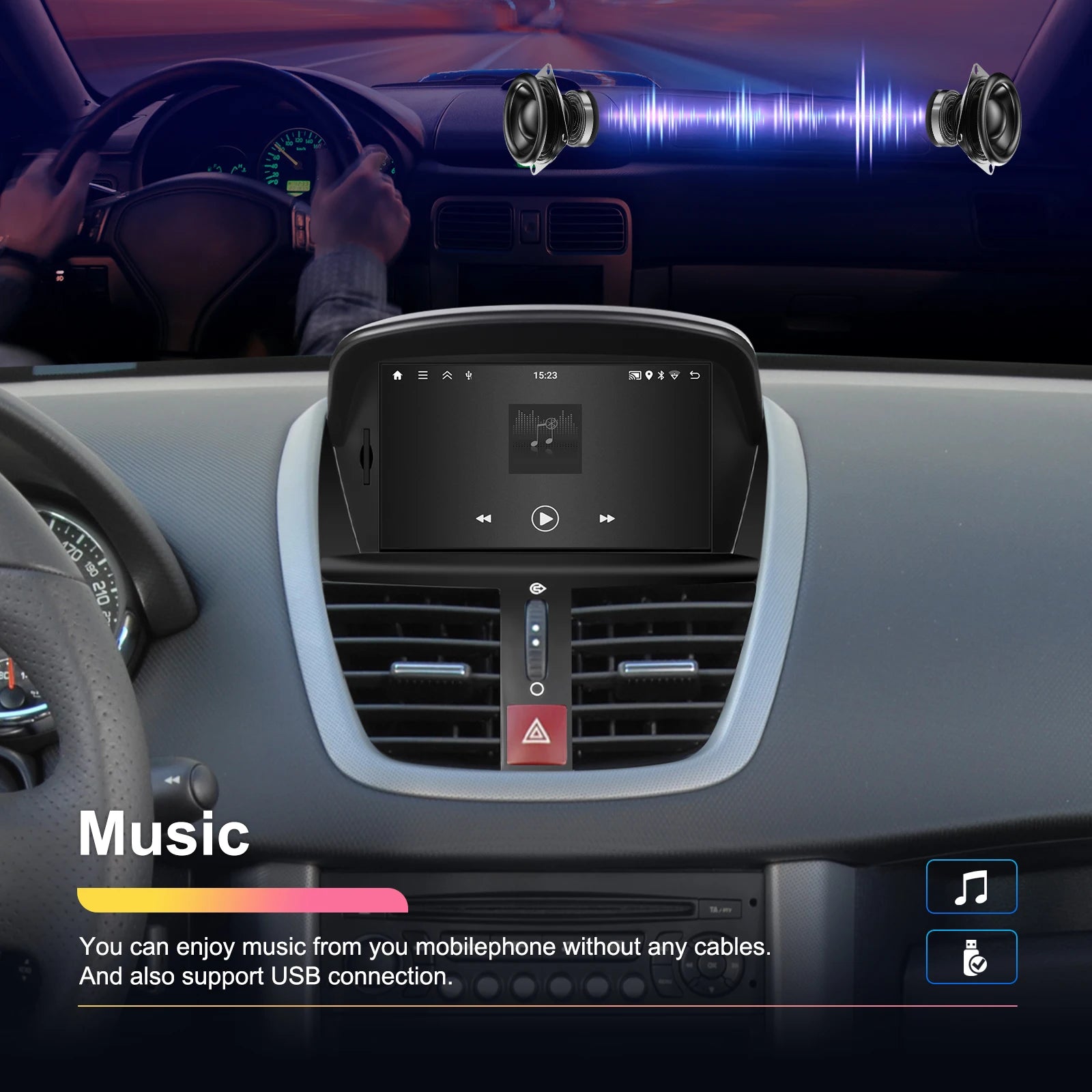 Podofo 7'' Carplay  Android 2din Carplay Car Radio For Peugeot 207 2008-2014 Bluetooth GPS Navigation FM RDS Radio Receiver