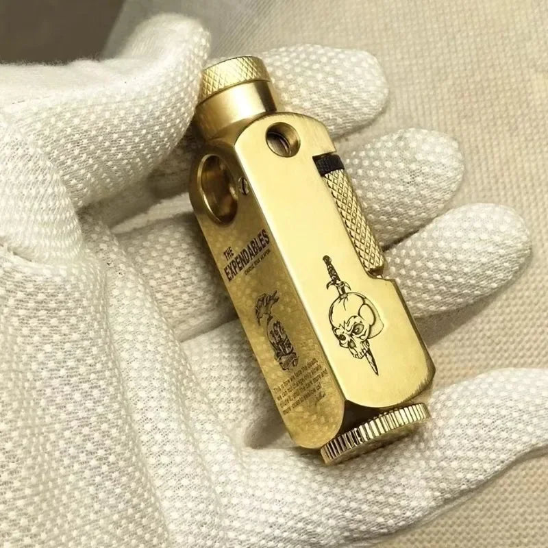 Luxury Heavy-duty Trench Shaped Brass Lighter with Laser Carved Hexagonal Patterns, Personalized Retro Creative Lighter