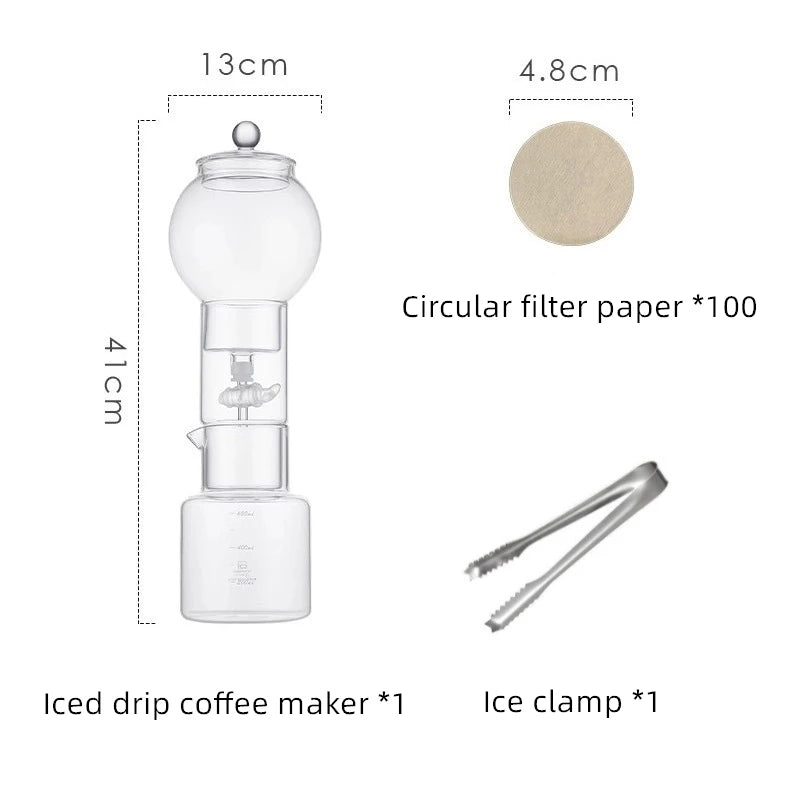 Cold Brew Coffee Maker Pot Set Glass Drip Filter Ice Drop Coffee Maker Specialized Barista Accessories with 100pcs Filter Paper