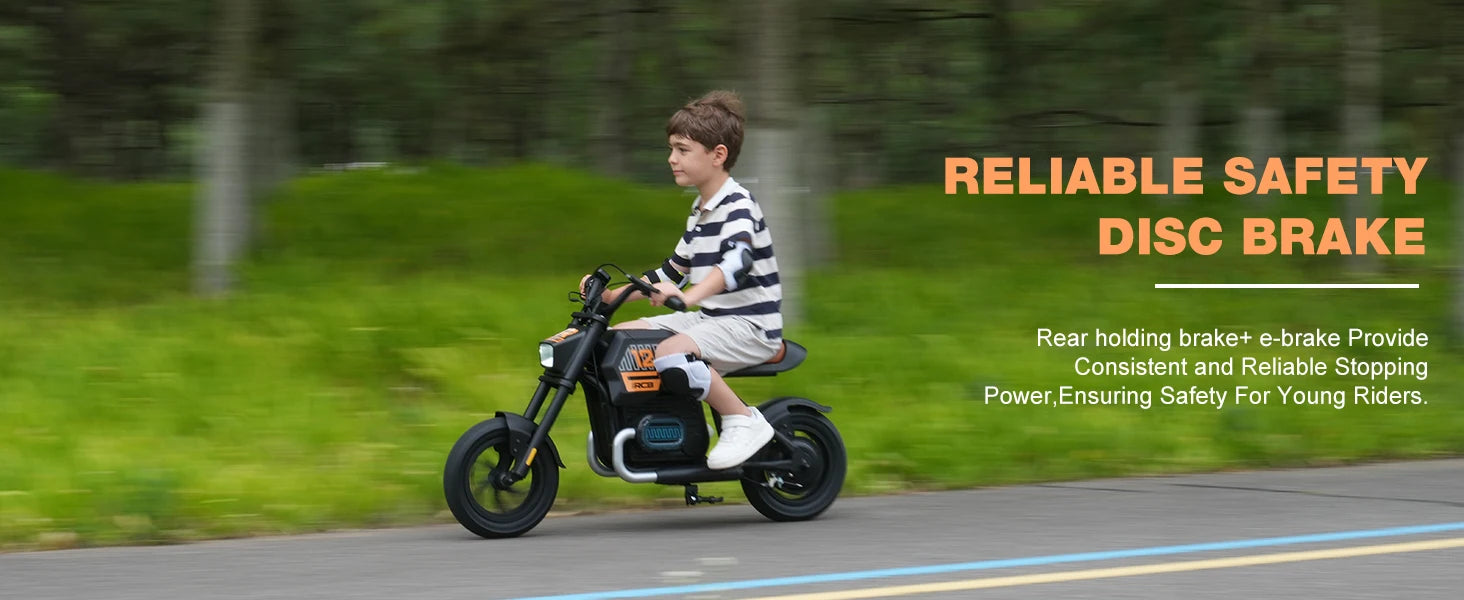 RCB R9 Motorbike electric kids motor, motor W IP54, 24V 5.2Ah, 12-15km, 3-speed, 12-inch tyre, Bluetooth music, as early as 4 years