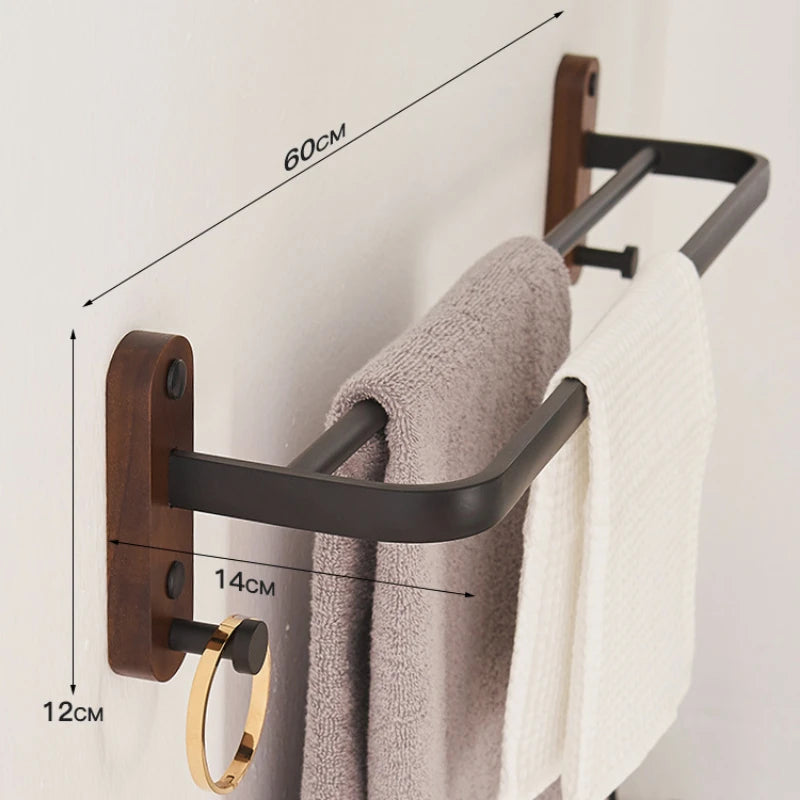 Porte-serviettes en noyer sans poinçon, étagère de salle de bain, support mural de rangement pour toilettes, accessoires de salle de bain