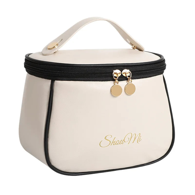 New Makeup Bag Soft PU Large Capacity Makeup Bag Storage Bag Portable Waterproof Multi layer Storage Cream like Leather