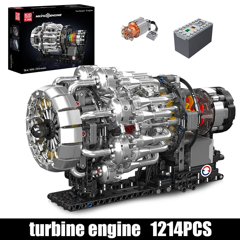 Mould King 10216 Technical Car Engine Toys The Motorized Turbojet Engine Building Block Assembly Engine Brick Kid Christmas Gift
