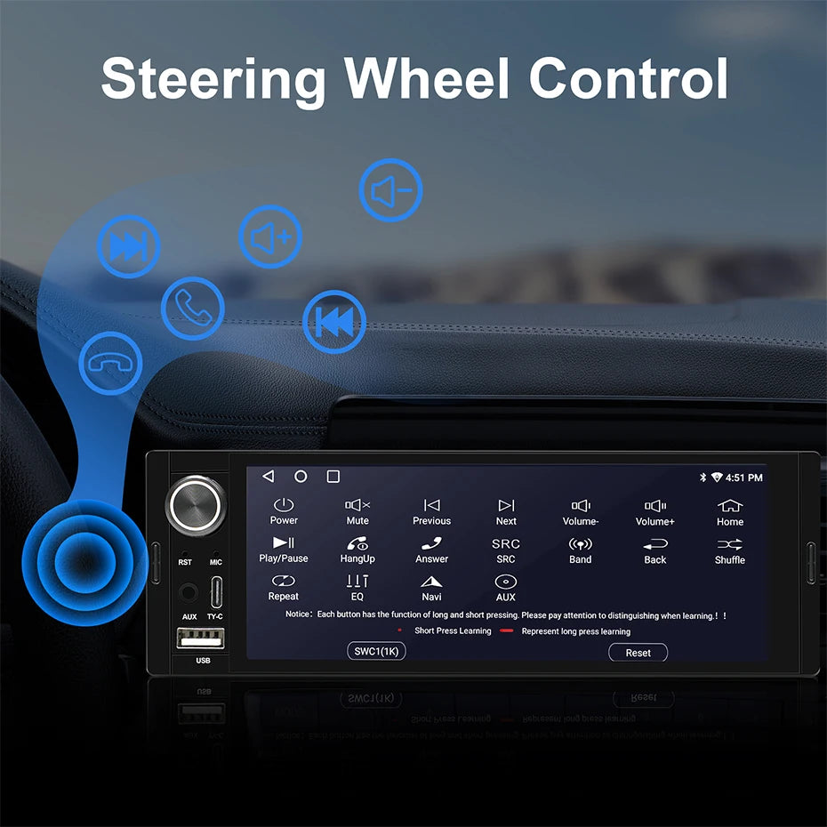 AINAVI Wireless Carplay Android Auto Universal Car Radio 1 Din HD IPS Touch Screen Car Multimedia Rear Camera MIC USB Type C 1280*720 Full In-Cell 1DIN Car Stereo BT 5.0