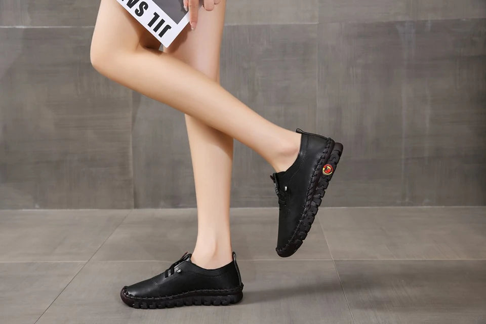 Sneakers Women Shoes Loafers Lace Up Leather Flat New Spring Casual comfortable Mom Shoe Mujer Zapatos Chaussure Femme