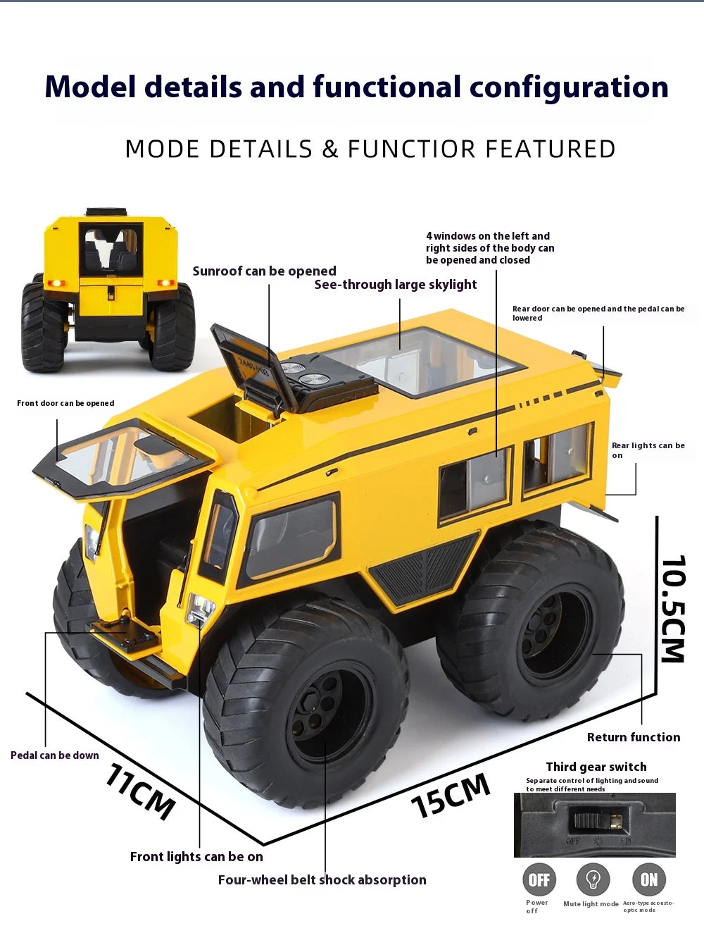 1:24 Scale Sherp ATV Model Car with LED Lights - Realistic Detail for Kids' Adventure Play - Cross-Country Fun, Toy Vehicle
