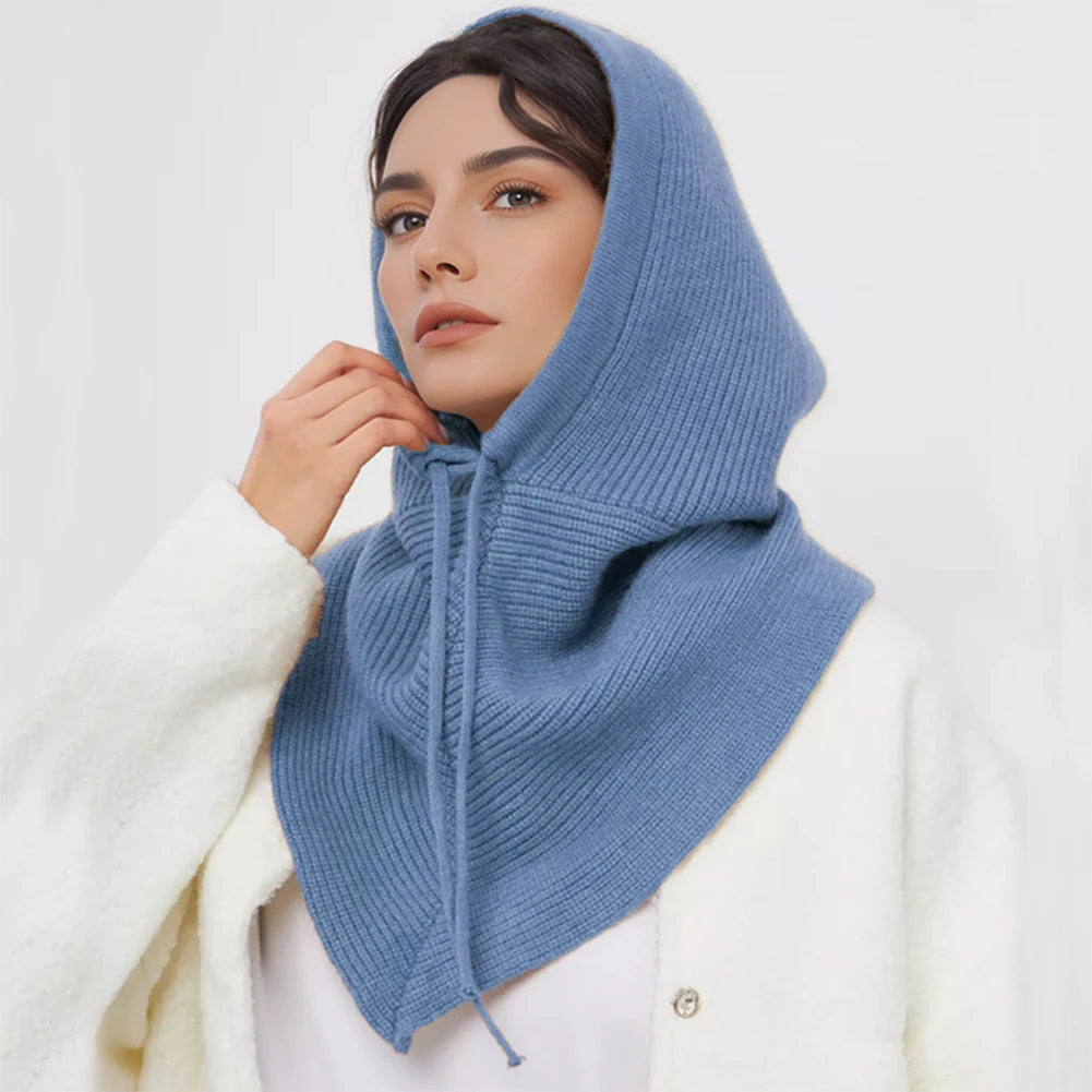 Winter Balaclava Hat Scarf for Women Warm Knitted Hooded Caps Outdoor Warm One-Piece Neck Collar Beanies Hats for Girls
