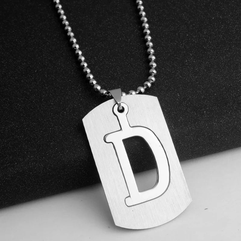 HNSP 316L Stainless Steel Initials Pendant Chain Necklace For Men 26 Letter Name Jewelry Accessories