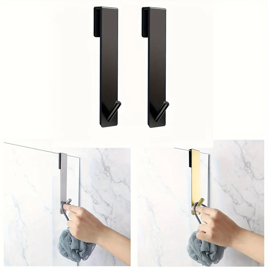 2pcs Stainless Steel Over Glass Door Shower Door Back Shower S-Shape Towel Hooks Bathroom Bathrobe Hanger Holder Rack