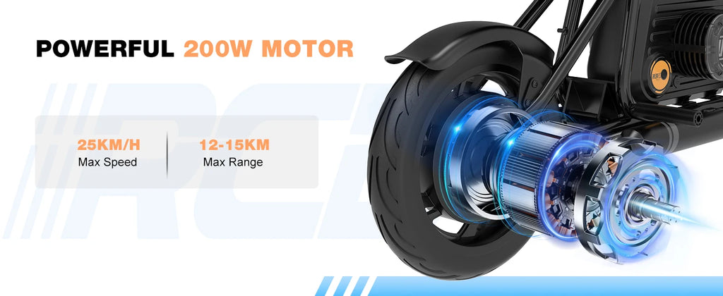 RCB R9 Motorbike electric kids motor, motor W IP54, 24V 5.2Ah, 12-15km, 3-speed, 12-inch tyre, Bluetooth music, as early as 4 years