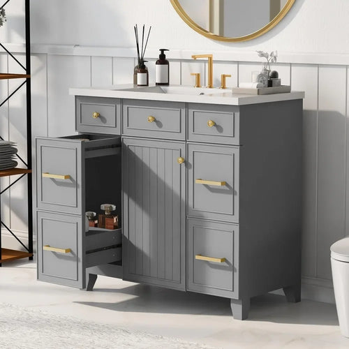 36" Bathroom Vanity with Sink Top, Solid Wood Bathroom Cabinet with Undermoun