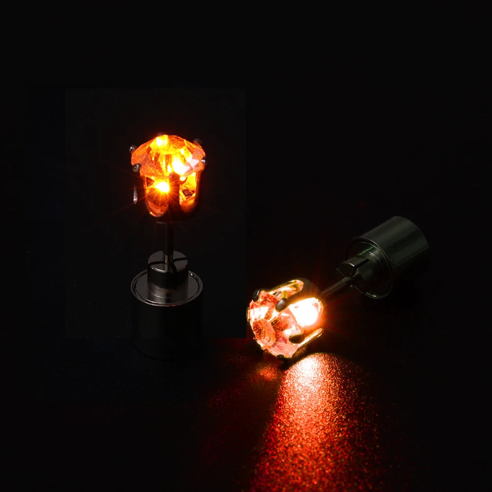 1/2Pcs LED Light Up Ear Stud Earrings Colorful Flashing Zircon Earring Stainless Steel Party Night Bling Ear Ring Studs Jewelry