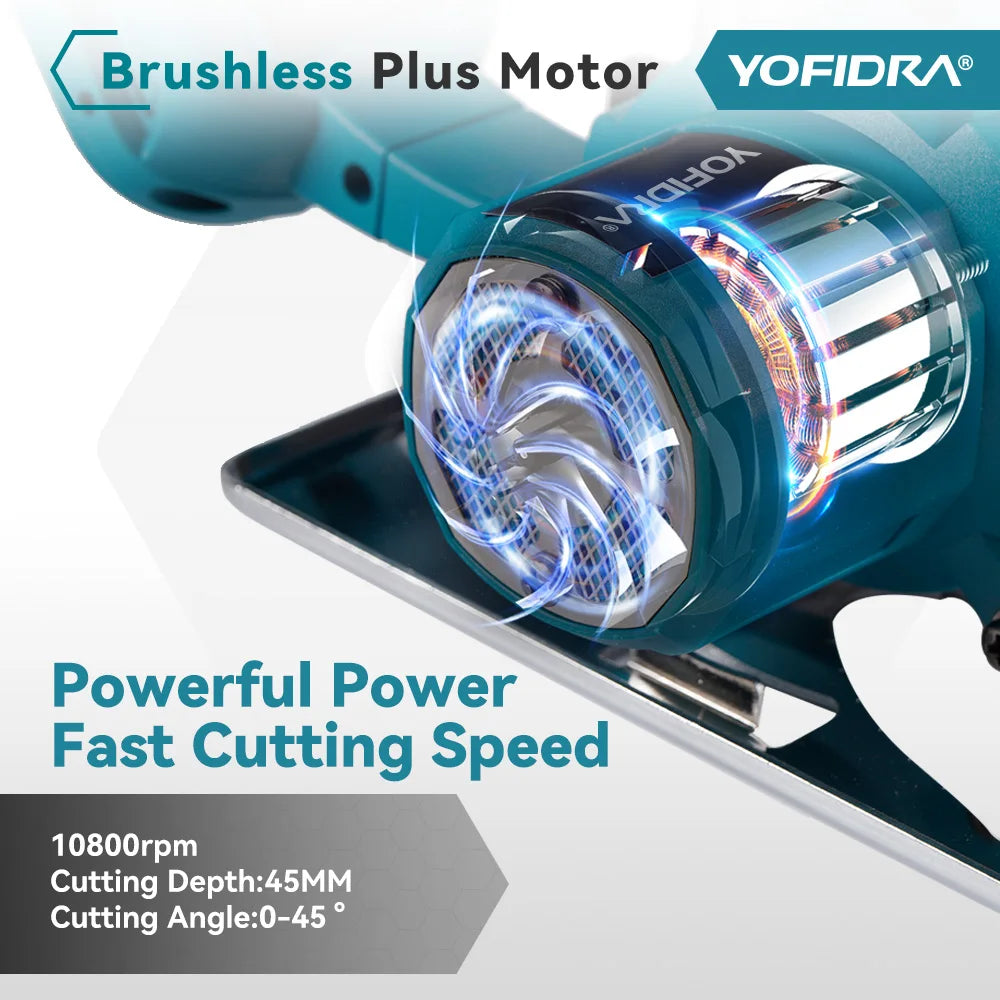 YOFIDRA 10800RPM 5/7 Inch Electric Circular Saw Handheld Multifunction Rechargeable Cutting Machine For Makita Battery Pin