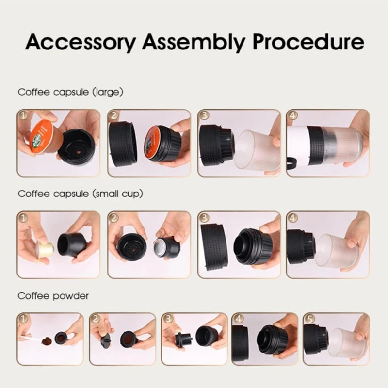 Machine à Café Portable, Machine à Expresso 3-en-1 pour Voyage, 20 bars Mini Cafetière Compatible avec le Café Moulu et les Capsules