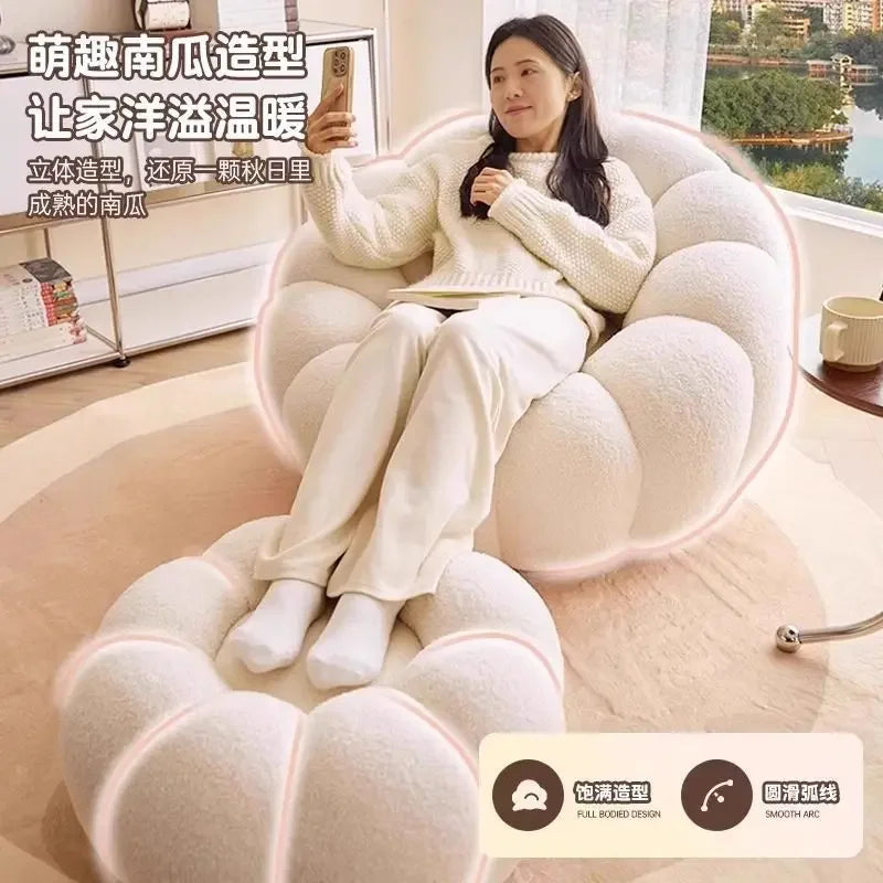 Canapé paresseux inclinable et couchette Crème Vent Citrouille Pédale Pouf Tatami Petit Canapé Simple Chaise Nid Paresseux