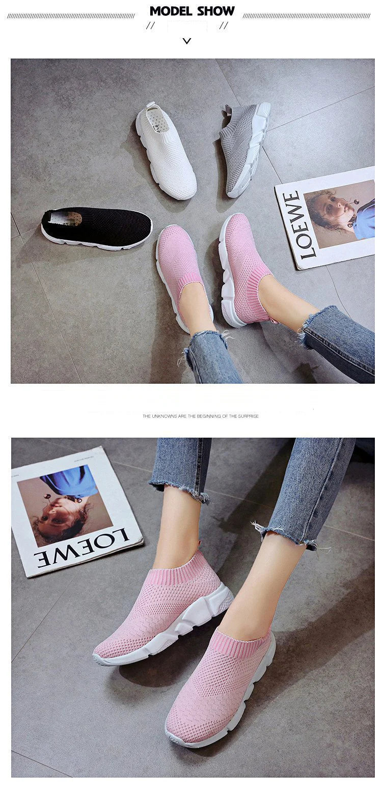 Sneakers Women Shoes Knitting Sock Sneakers Women Slip On Laides Walking Shoes for Woman Loafers Flats Tenis Famela Plus Size