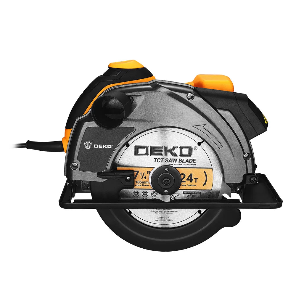 Scie circulaire électrique DEKO série DKCS 185 mm, machine de découpe multifonctionnelle avec poignée auxiliaire, outil électrique domestique 1200 W