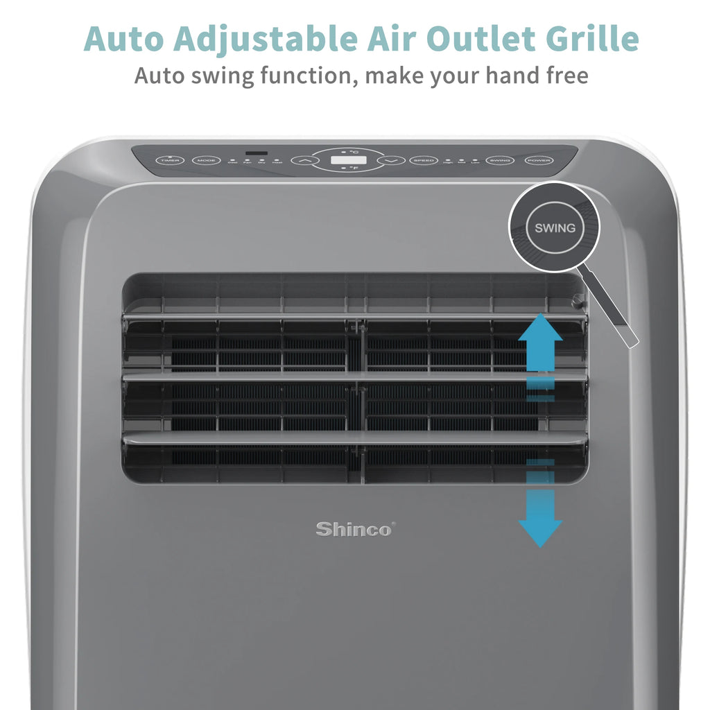 Shinco Grey Portable Air Conditioner Heater and Cool , Ac Heater Combo Window Unit, Portable AC Unit with Dehumidifier & Fan, Cools & Heats,Remote Control and Window Kit