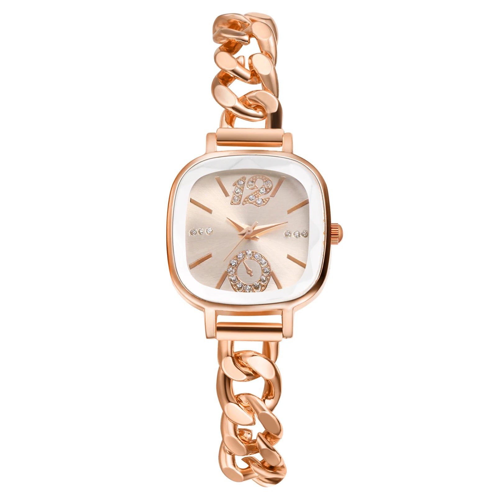 JEWELRYWE Women's Square Cuban Bracelet Watch Diamond Waterproof Strip Scale Adjustable Bracelet Exquisite Fashion Women's Watch
