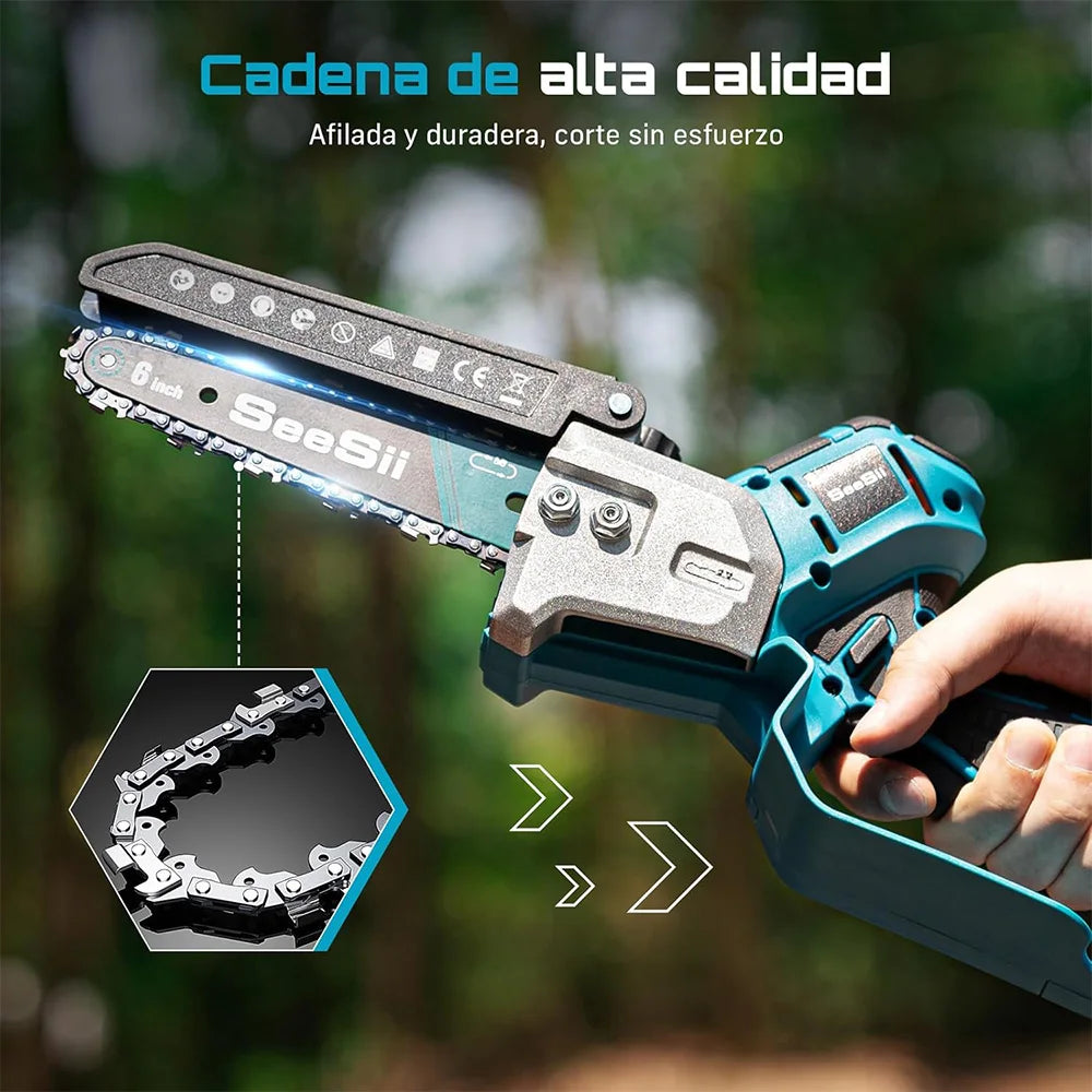 Mini Tronçonneuse Sans Fil Brushless Seesii 6'' Tronçonneuse Électrique Bois Jardin Élagage Tronçonneuse Électroportative avec Batterie Rechargeable pour Broches de Batterie Makita 18V