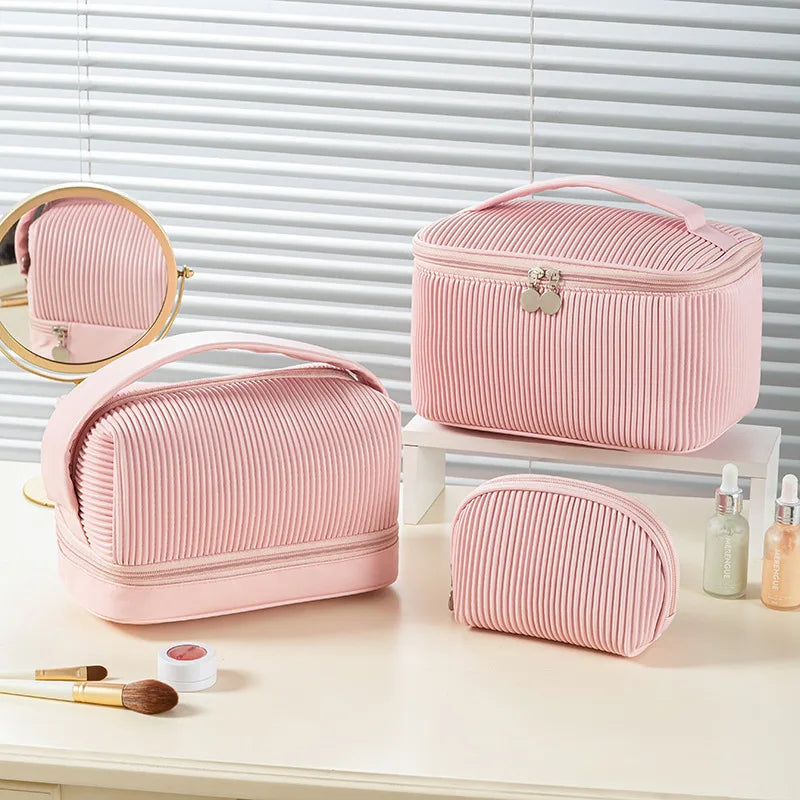 New 3PCS Makeup Bag Set for Women – Lightweight PU Leather Travel Cosmetic Organizer, Fashion Portable Vanity Pouch Kit